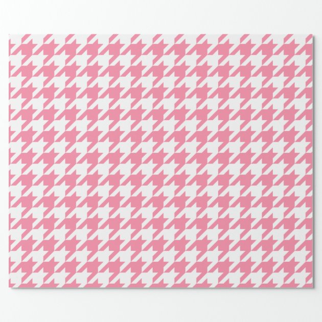 Houndstooth Preppy Pink and White Pattern Wrapping Paper