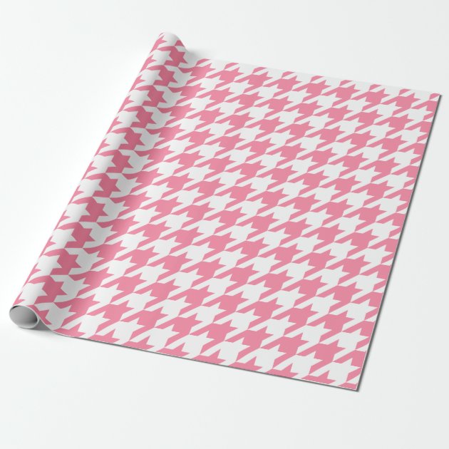 Houndstooth Preppy Pink and White Pattern Wrapping Paper 1/4