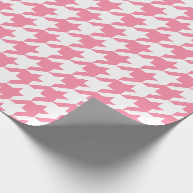 Houndstooth Preppy Pink and White Pattern Wrapping Paper 4/4