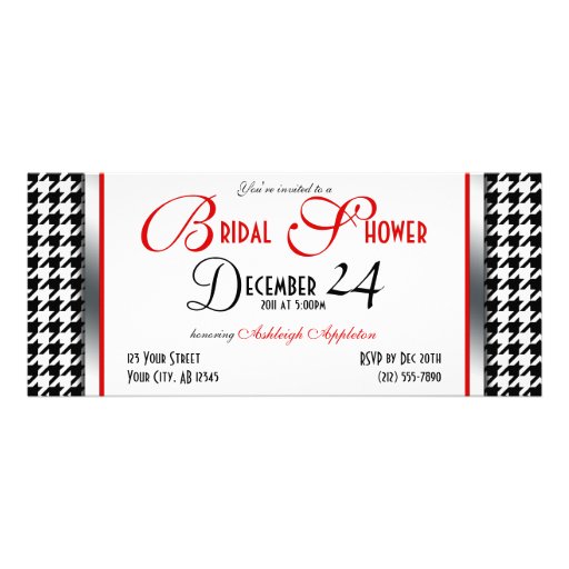 Houndstooth Red Accent Bridal Shower Invitations