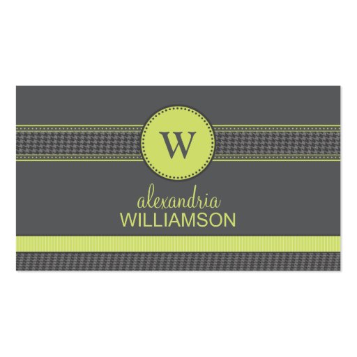 Houndstooth Ribbon Business Cards (grey/lime) (front side)