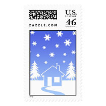 House and trees in snow postage by cycreation House and trees in snow postage