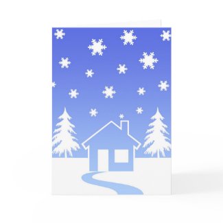 House and trees in winter card
