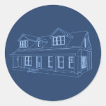 House: Blue Print Drawing: Round Stickers