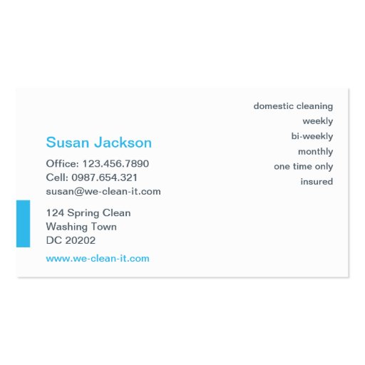 House Cleaning Business Card (back side)