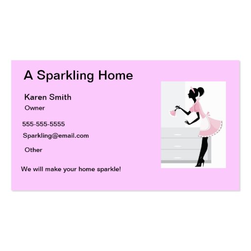 House Cleaning Business Card Pink Maid Lady (front side)