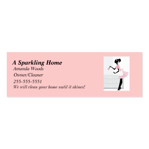 House Cleaning Skinny Busines Card w/ Pink Mai Business Card (front side)