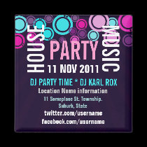 House Music Party Event Promotional  Magnet magnets