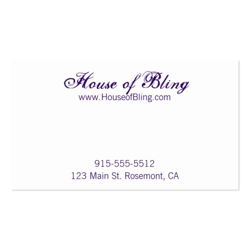 House of Bling Business Card (back side)