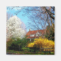 House on the Hill in Spring Fridge Magnets