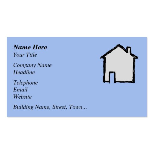 House Sketch. Black and Blue. Business Card Template (front side)
