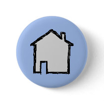 House Sketch. Black and Blue. Pinback Buttons