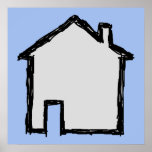 House Sketch. Black and Blue. Print