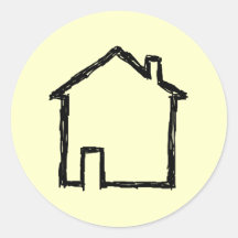 House Sketch. Black and Cream. Round Stickers
