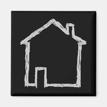 House Sketch. Gray and Black. Fridge Magnets
