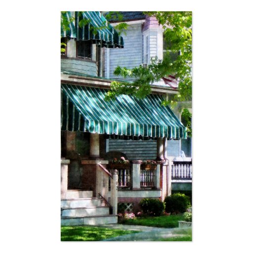 House With Green Striped Awning Business Cards (back side)