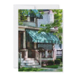 House With Green Striped Awning Custom Invite