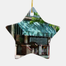 House With Green Striped Awning Ornament