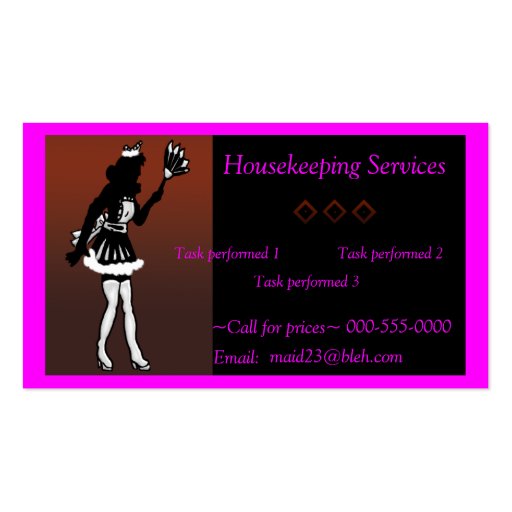 housekeeping/maid services business card (front side)