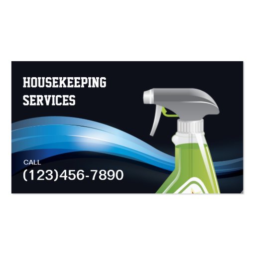 Housekeeping Service Blue Waves Dark Business Card (front side)