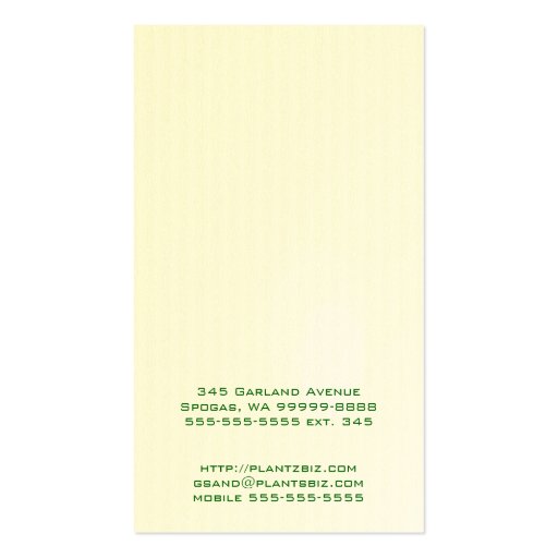 Houseplants Horticulture Green Business Card Templates (back side)