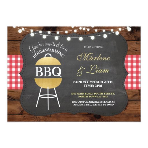 housewarming bbq gold rustic new home invitation zazzle housewarming bbq invitation