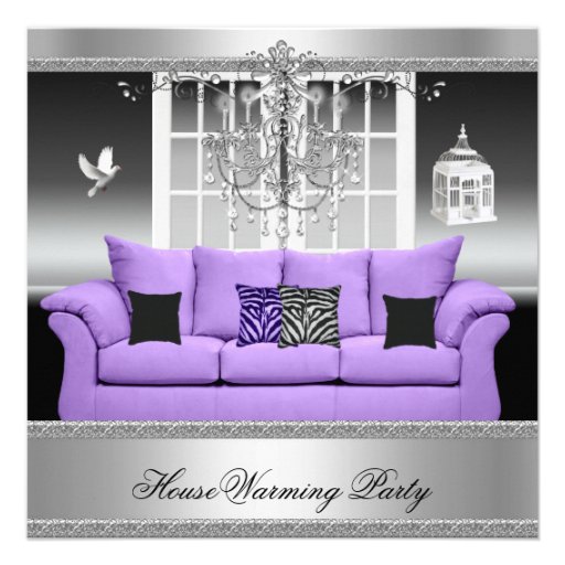 HouseWarming Party Chandelier Purple Silver White Personalized Invites