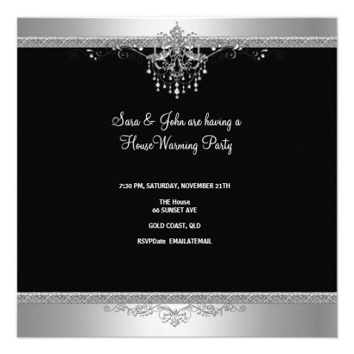 HouseWarming Party Chandelier Purple Silver White Personalized Invites