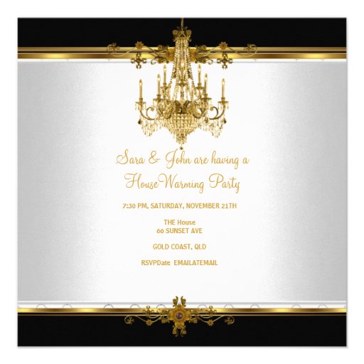 HouseWarming Party Chandelier Rich Gold Black Invitations