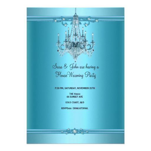 HouseWarming Party Chandelier Rich Teal Blue Personalized Invitation