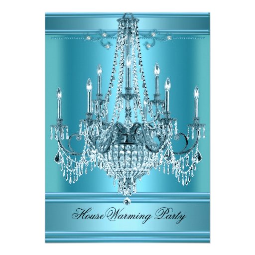 HouseWarming Party Chandelier Rich Teal Blue Personalized Invitation