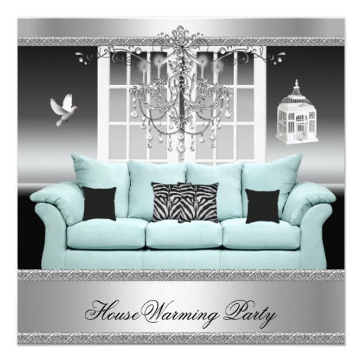 HouseWarming Party Chandelier Teal Silver White Invites