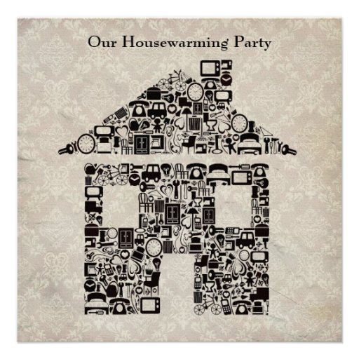 Housewarming Party Invitation - Damask Wallpaper