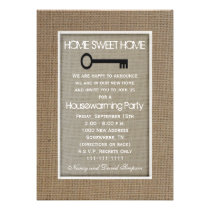 Housewarming Party Invitation - Key on Burlap invitations