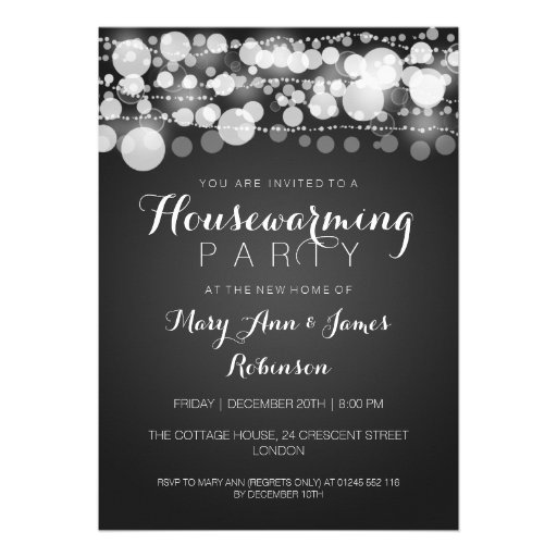 Housewarming Party Modern Dots Black Personalized Announcement (front side)