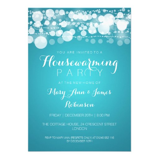Housewarming Party Modern Dots Turquoise Personalized Announcement (front side)