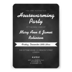 Housewarming Party Simple Chalkboard Black Personalized Invite