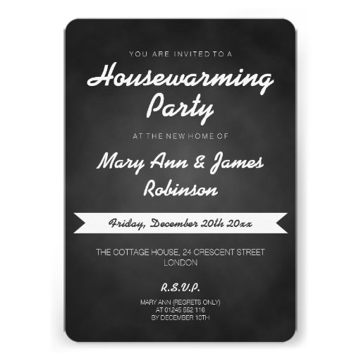 Housewarming Party Simple Chalkboard Black Personalized Invite