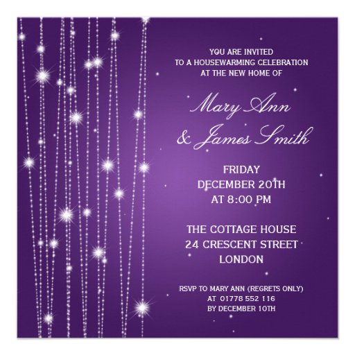 Housewarming Party Sparkling Lines Purple Invitation (front side)