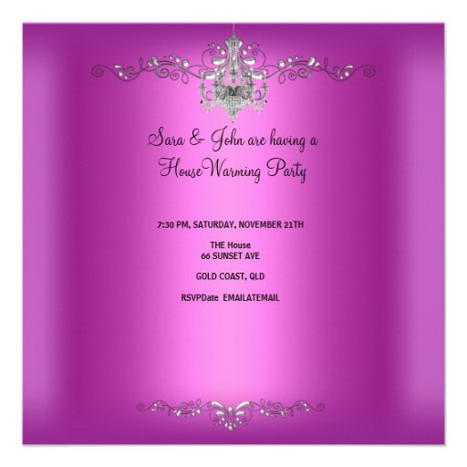HouseWarming Pink Champagne Chandelier Sofa Announcement