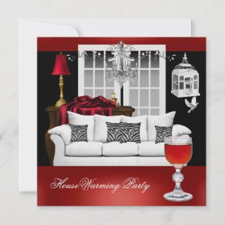 HouseWarming Red White Black Chandelier zazzle_invitation