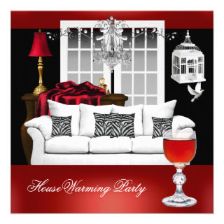 HouseWarming Red White Black Chandelier Custom Invitation