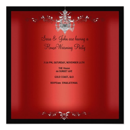 HouseWarming Red White Black Chandelier Custom Invitation