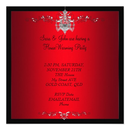 HouseWarming Red White Black Chandelier RED Invites