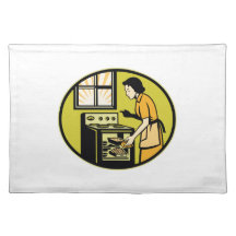 Housewife Baking Bread Pastry Dish Oven Retro Placemats
