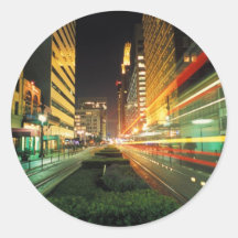 Houston Main Street at Night Round Sticker