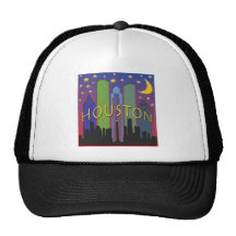Houston Skyline nightlife Mesh Hats