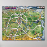 Houston Texas Cartoon Map Posters