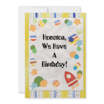 Houston We Have A Space Birthday Striped - Personalized Announcements