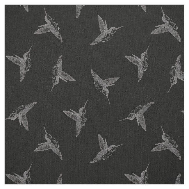 Hovering Hummingbird Black Tossed Print Fabric